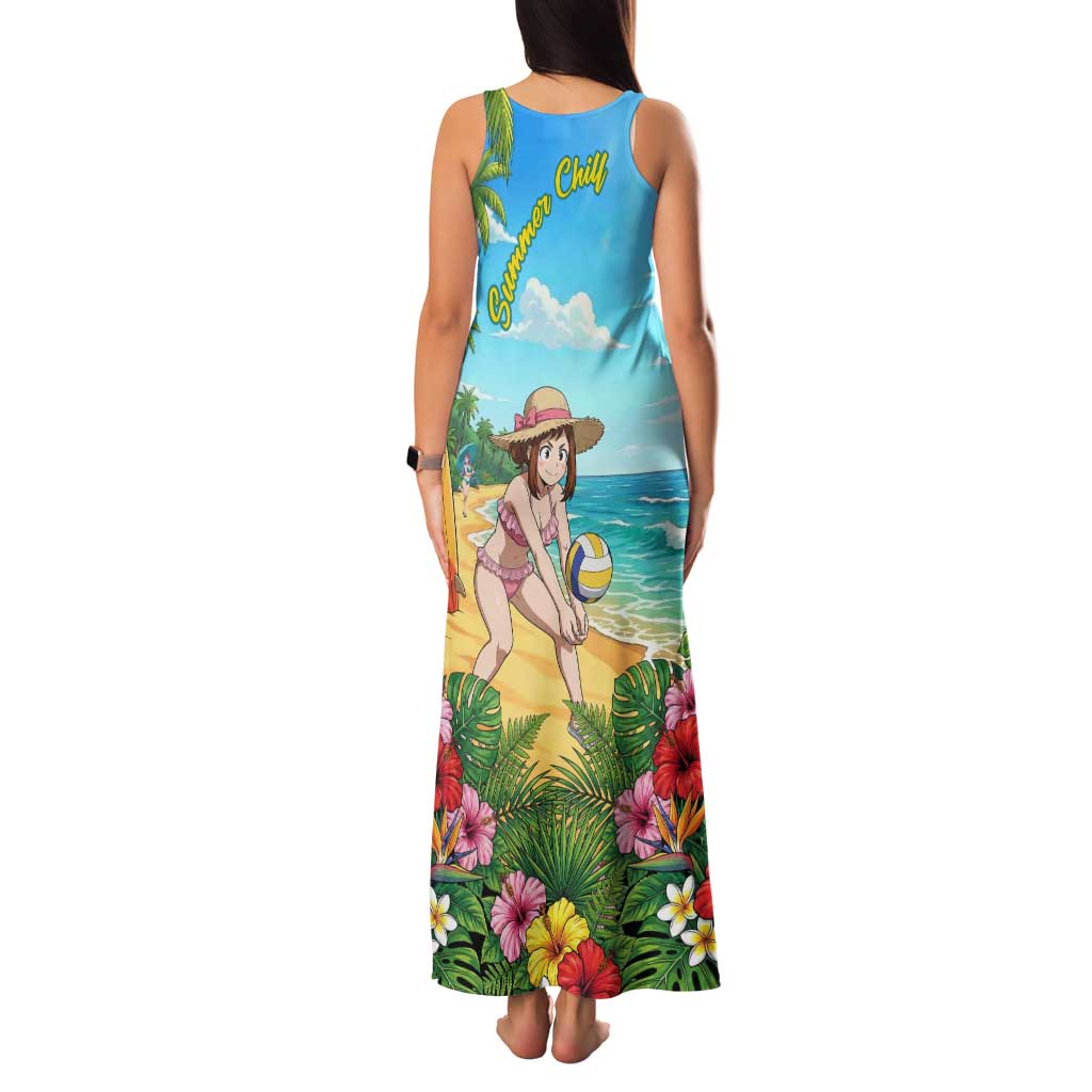 Ochako Uraraka Summer Chill Family Matching Tank Maxi Dress and Hawaiian Shirt Tropical Anime Beach Play