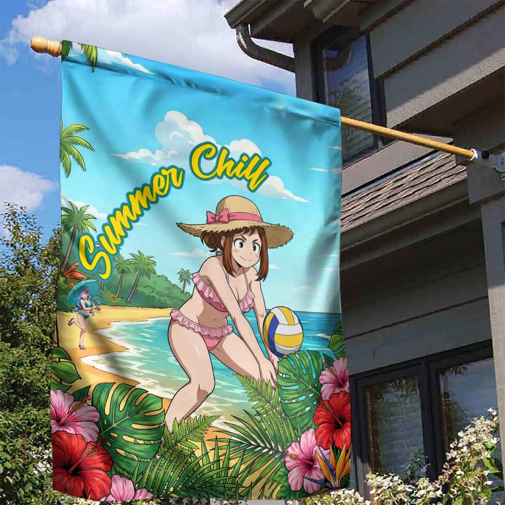 Ochako Uraraka Summer Chill Garden Flag Tropical Anime Beach Play