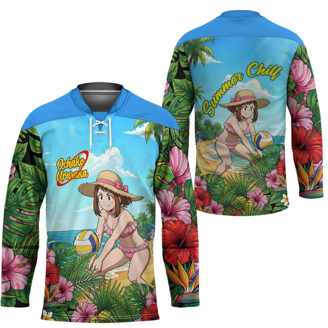 Ochako Uraraka Summer Chill Hockey Jersey Tropical Anime Beach Play