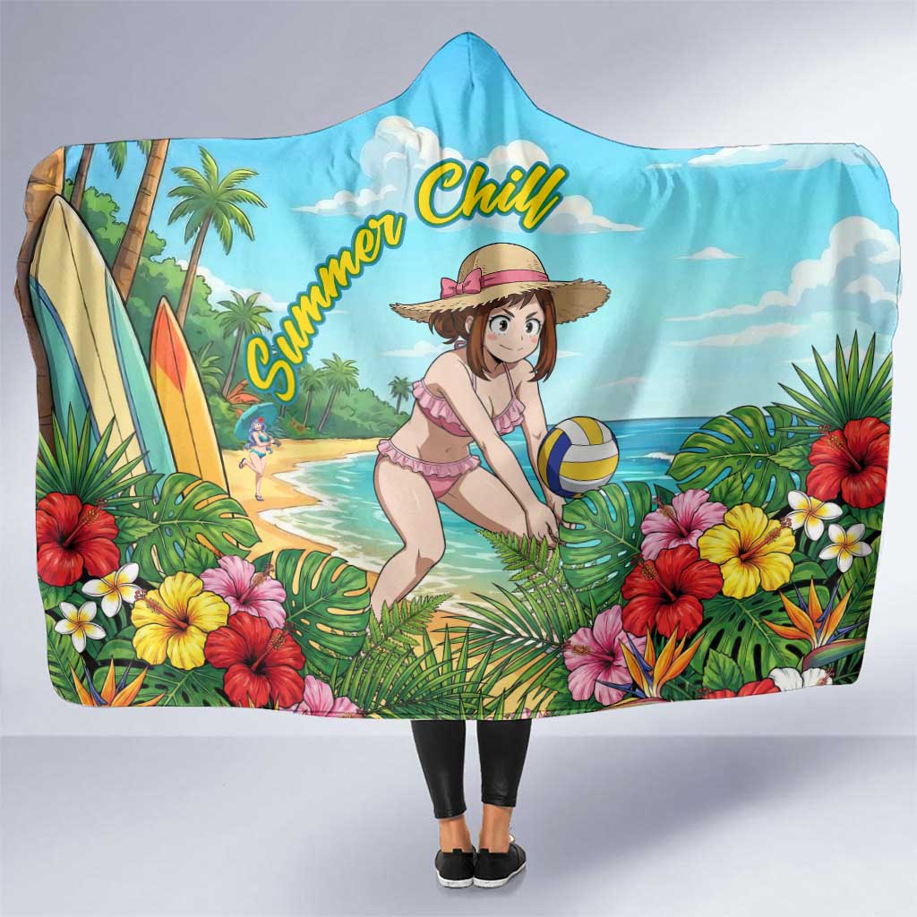 Ochako Uraraka Summer Chill Hooded Blanket Tropical Anime Beach Play