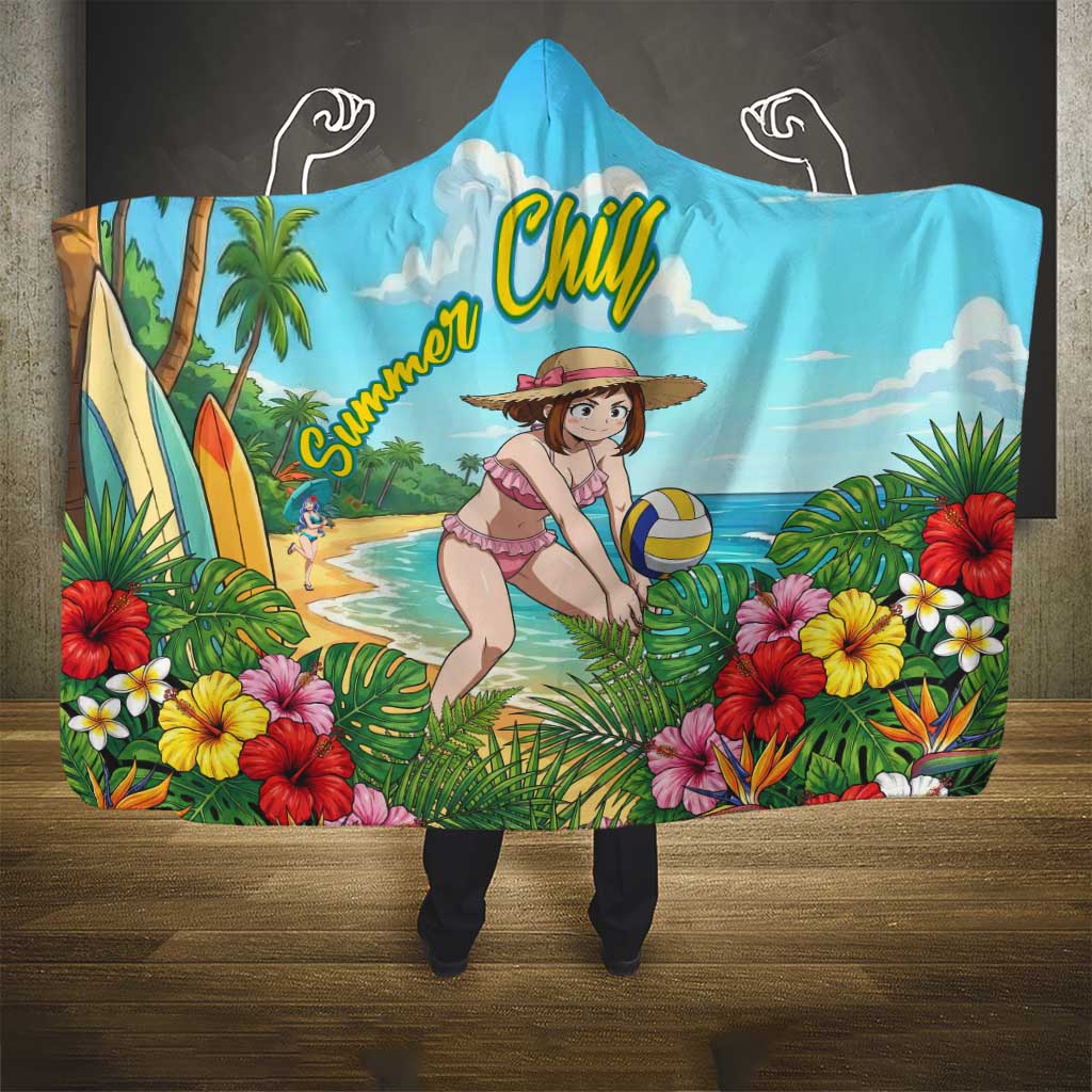 Ochako Uraraka Summer Chill Hooded Blanket Tropical Anime Beach Play