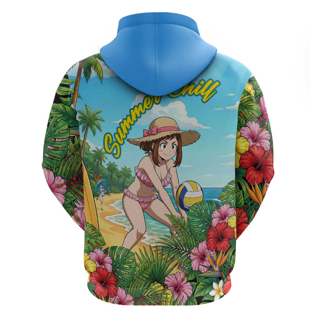 Ochako Uraraka Summer Chill Hoodie Tropical Anime Beach Play