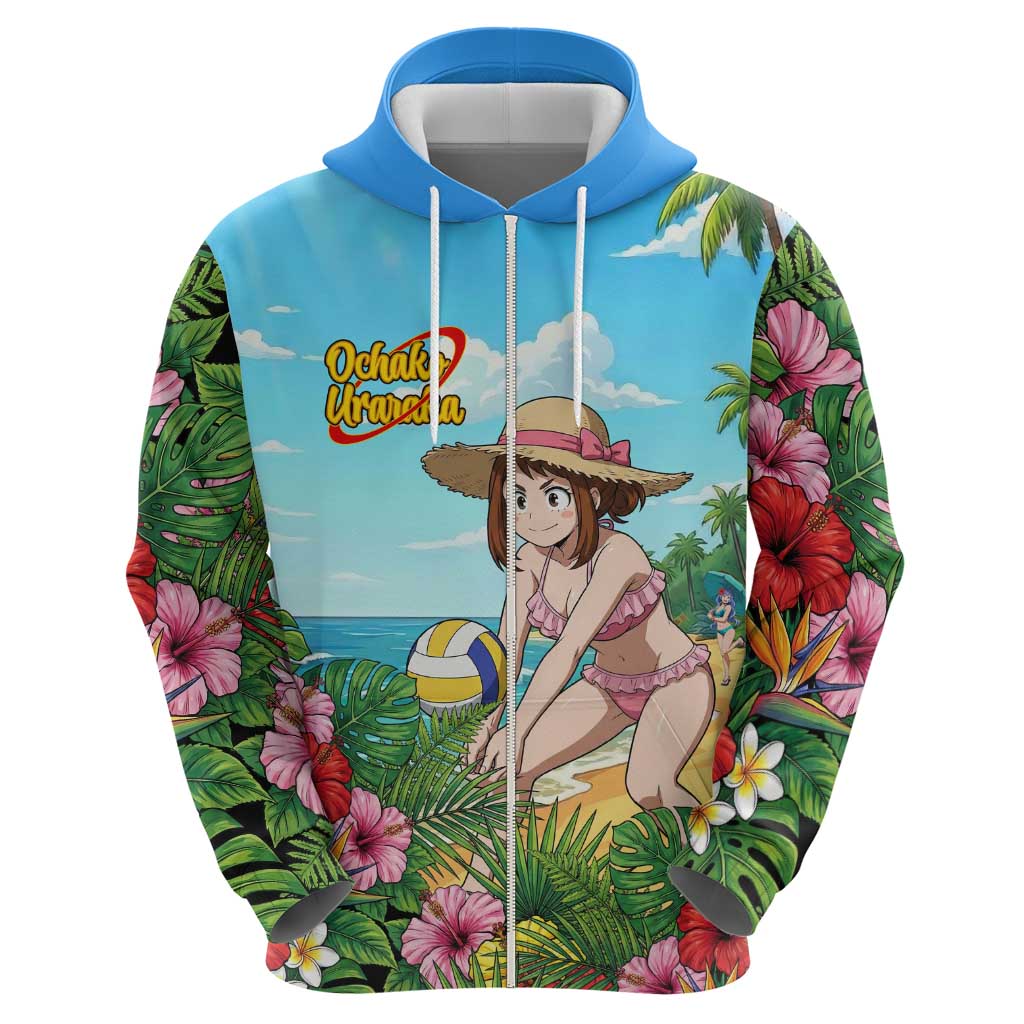 Ochako Uraraka Summer Chill Hoodie Tropical Anime Beach Play