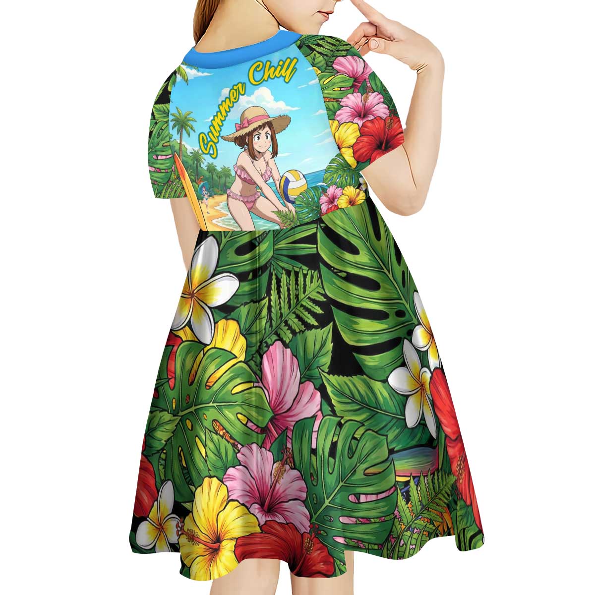Ochako Uraraka Summer Chill Kid Short Sleeve Dress Tropical Anime Beach Play
