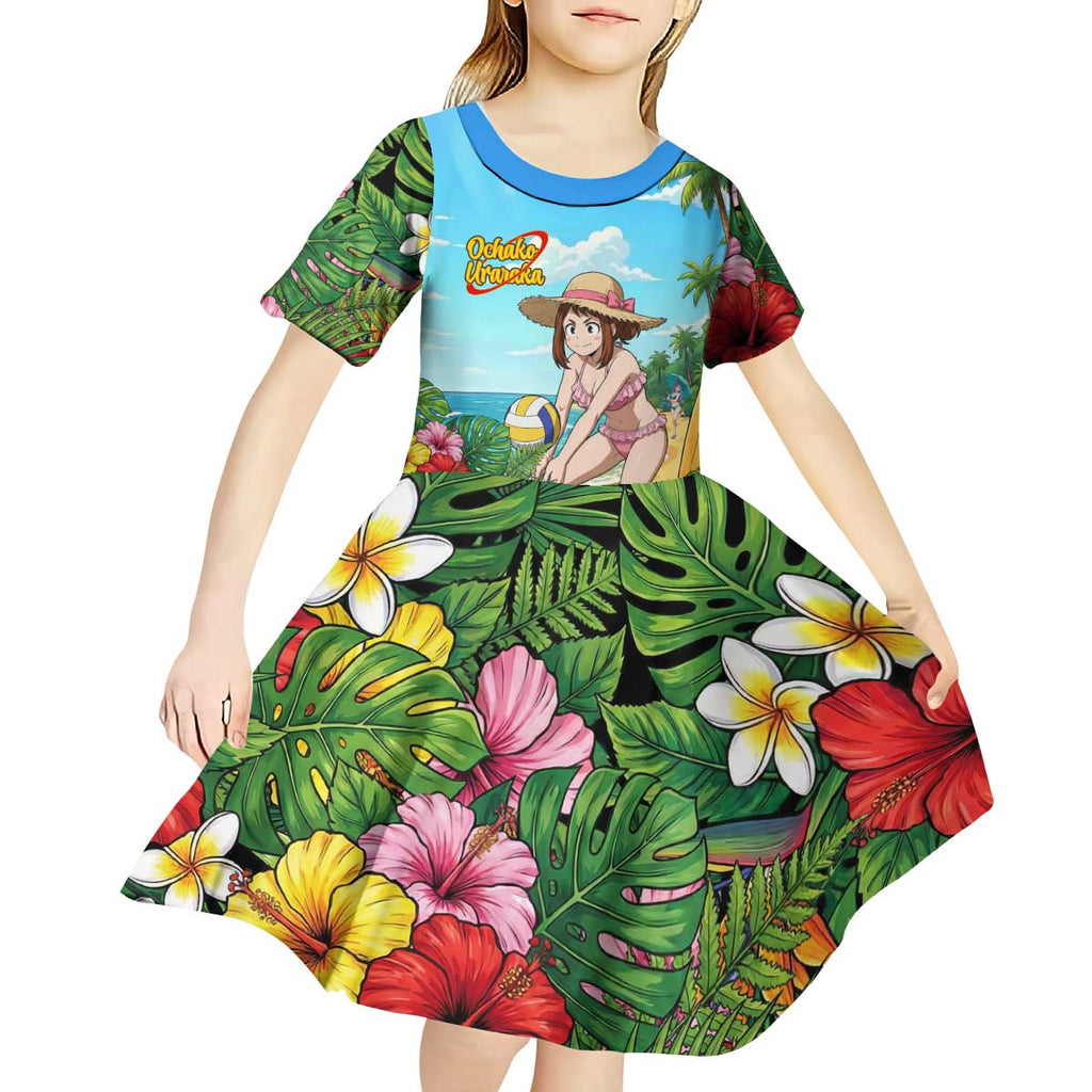 Ochako Uraraka Summer Chill Kid Short Sleeve Dress Tropical Anime Beach Play
