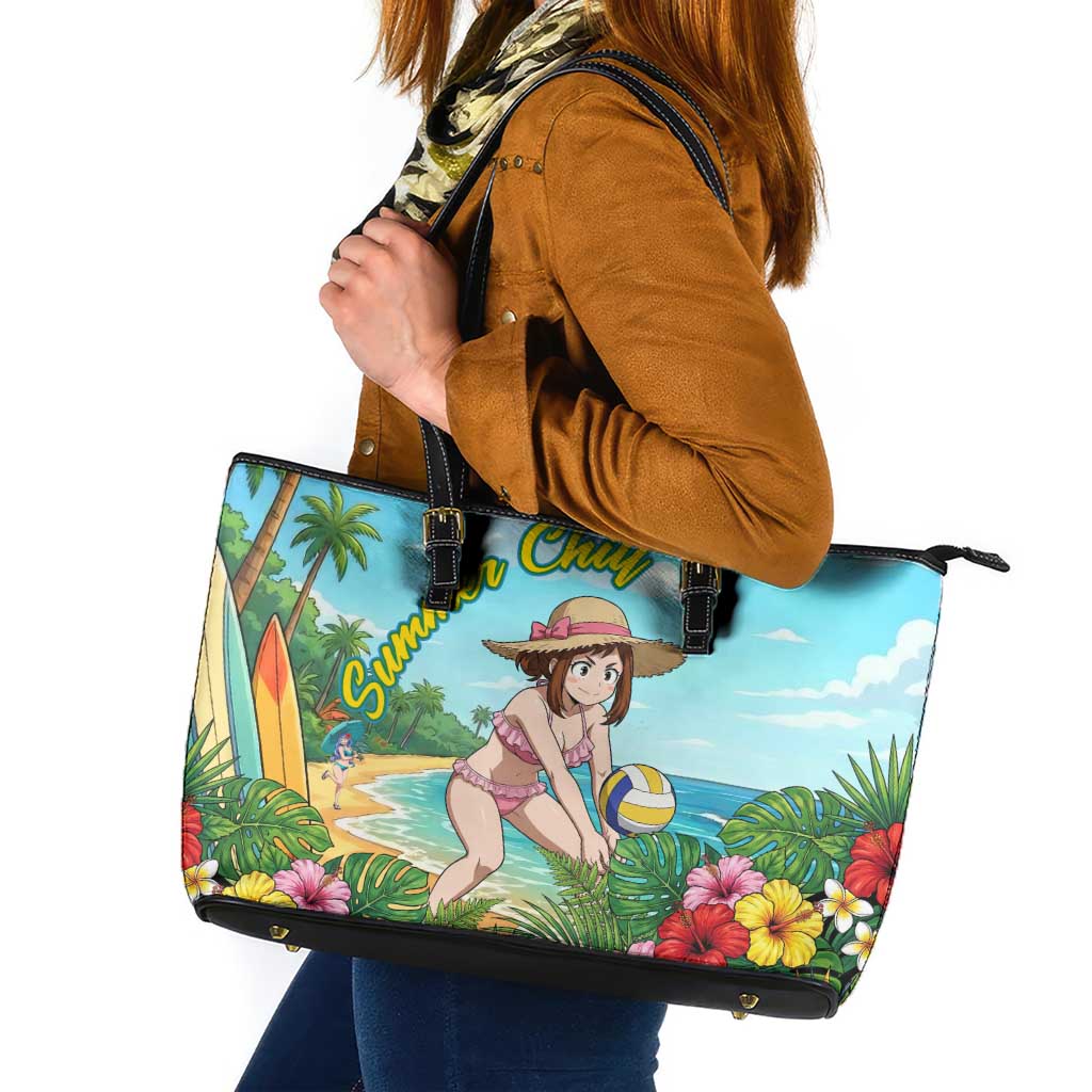 Ochako Uraraka Summer Chill Leather Tote Bag Tropical Anime Beach Play