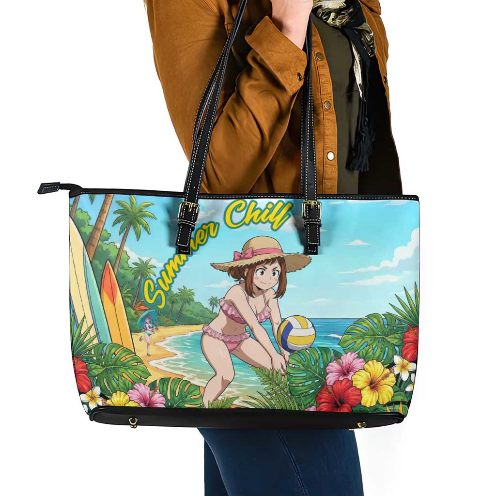 Ochako Uraraka Summer Chill Leather Tote Bag Tropical Anime Beach Play