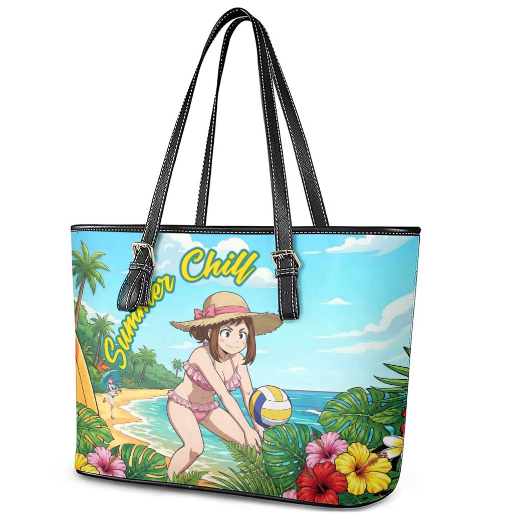 Ochako Uraraka Summer Chill Leather Tote Bag Tropical Anime Beach Play