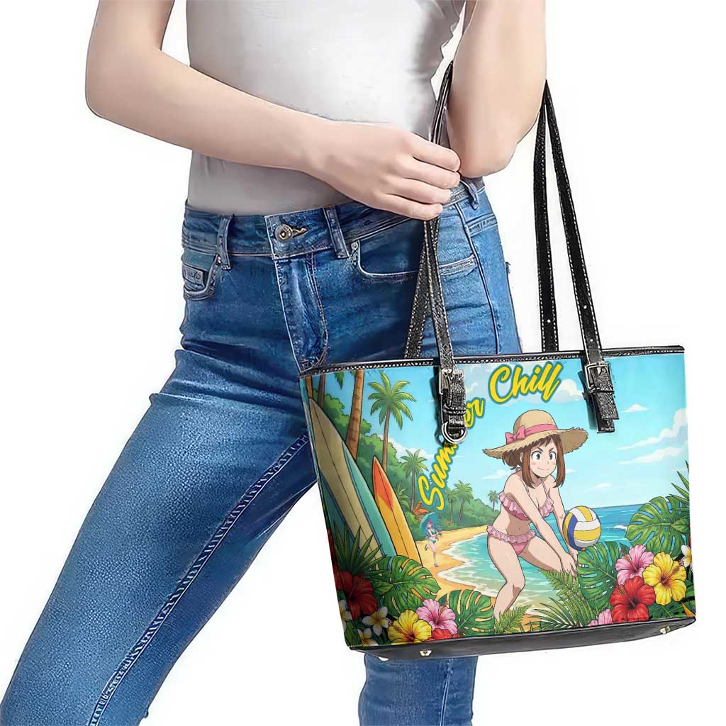 Ochako Uraraka Summer Chill Leather Tote Bag Tropical Anime Beach Play