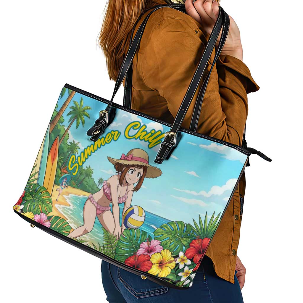 Ochako Uraraka Summer Chill Leather Tote Bag Tropical Anime Beach Play