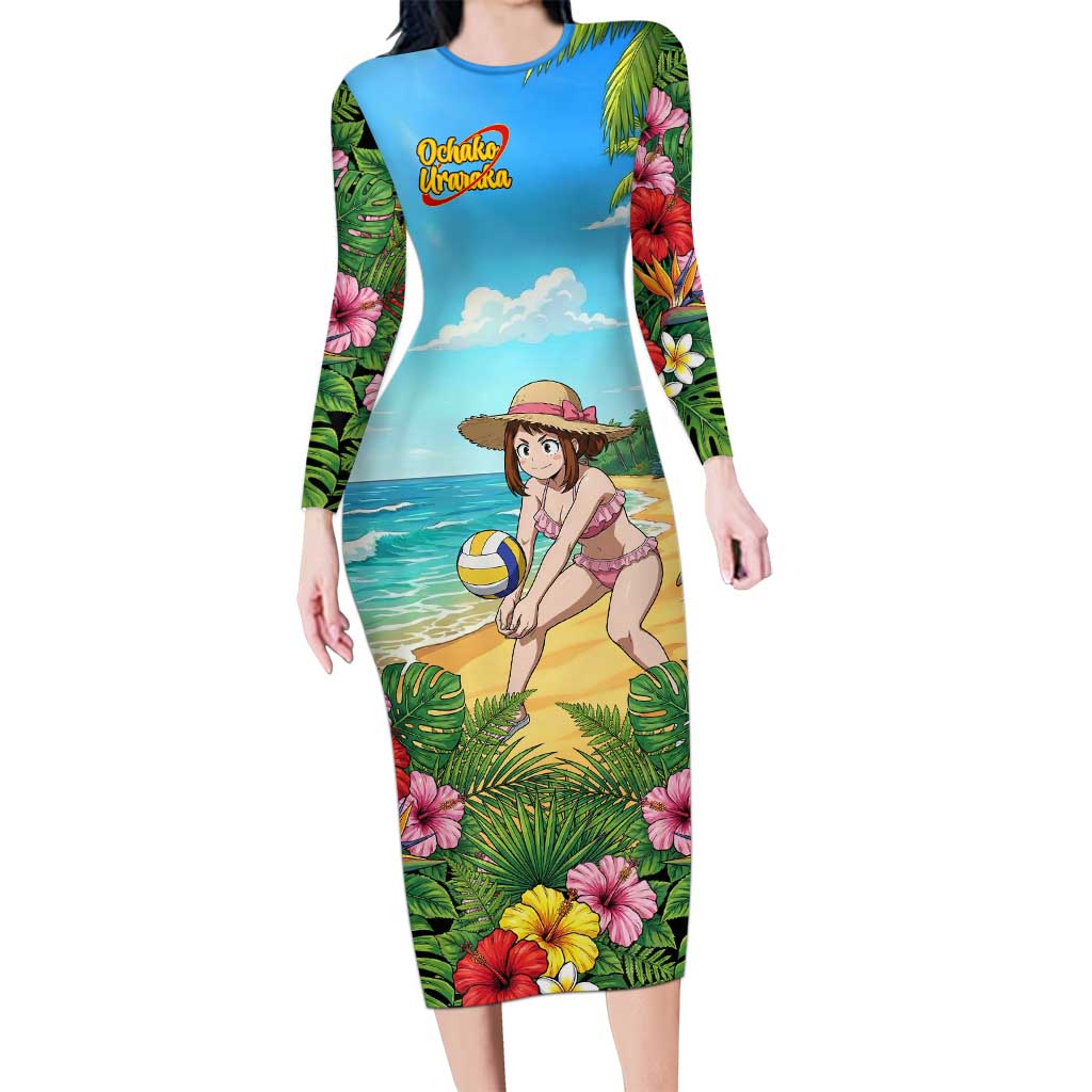 Ochako Uraraka Summer Chill Long Sleeve Bodycon Dress Tropical Anime Beach Play