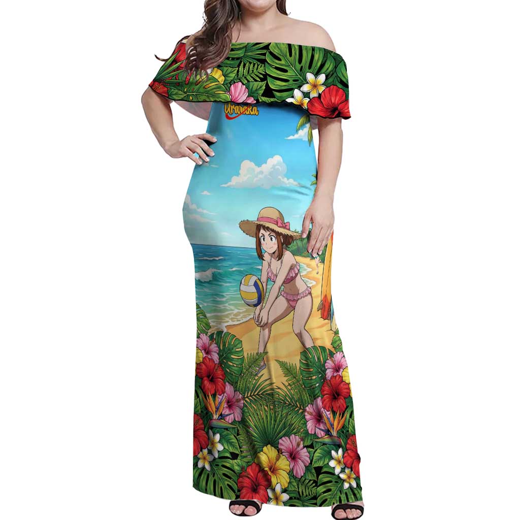Ochako Uraraka Summer Chill Off Shoulder Maxi Dress Tropical Anime Beach Play
