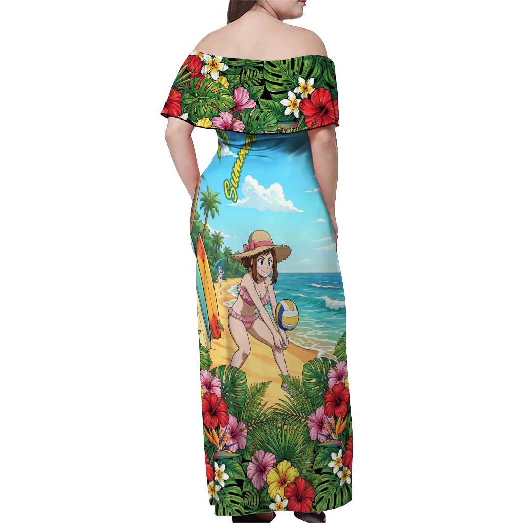 Ochako Uraraka Summer Chill Off Shoulder Maxi Dress Tropical Anime Beach Play