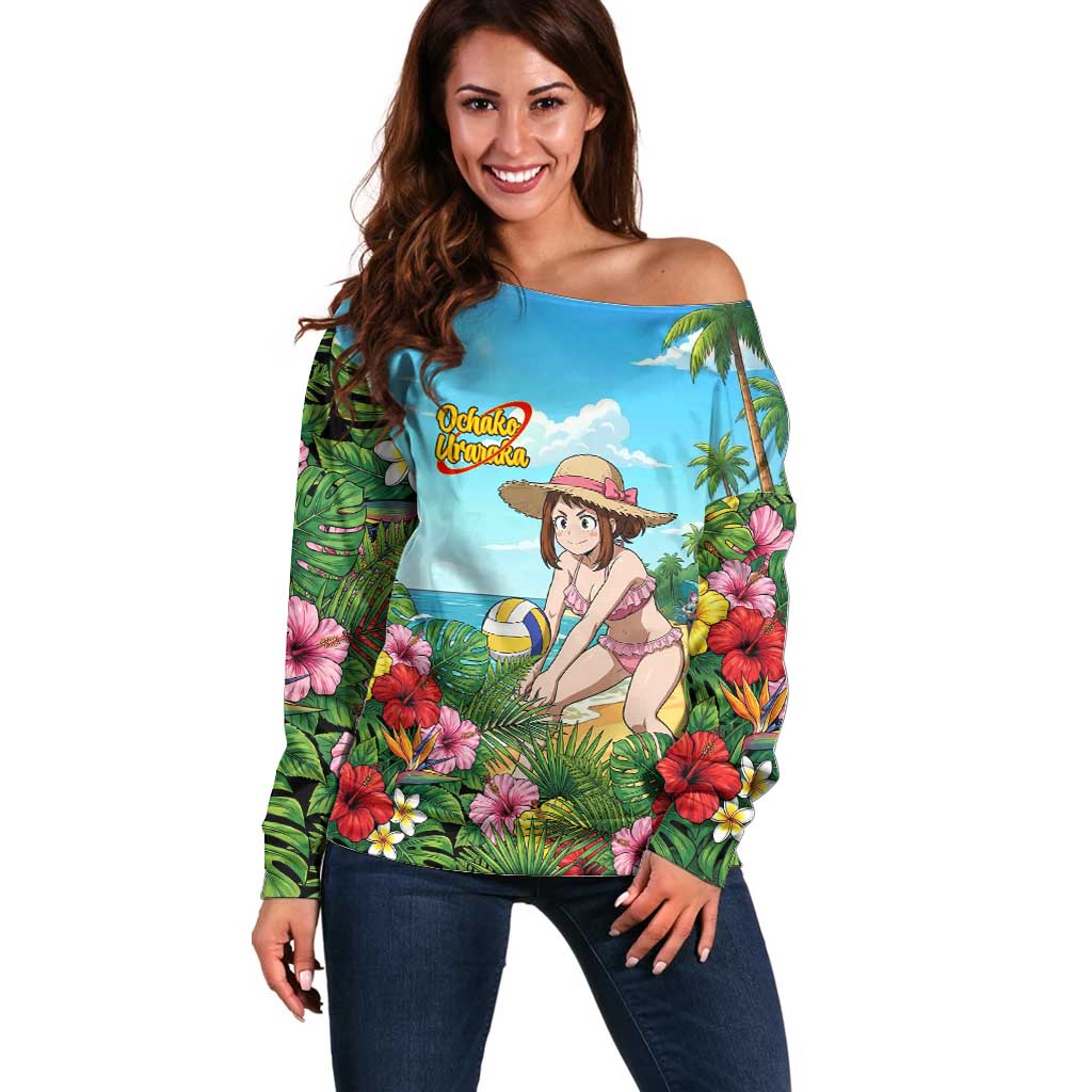 Ochako Uraraka Summer Chill Off Shoulder Sweater Tropical Anime Beach Play
