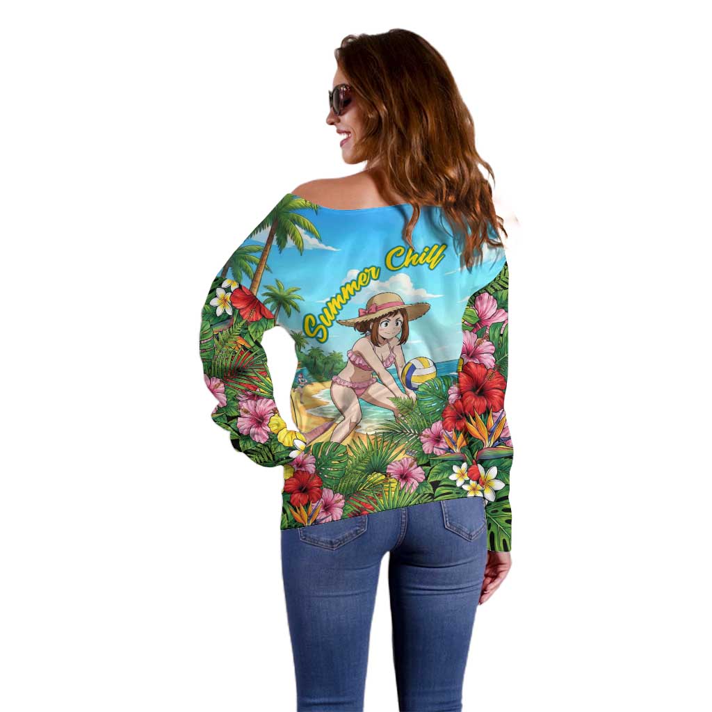 Ochako Uraraka Summer Chill Off Shoulder Sweater Tropical Anime Beach Play