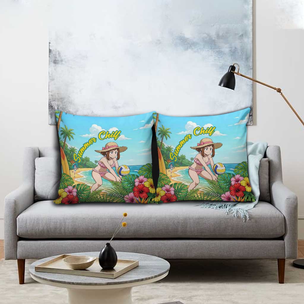 Ochako Uraraka Summer Chill Pillow Cover Tropical Anime Beach Play