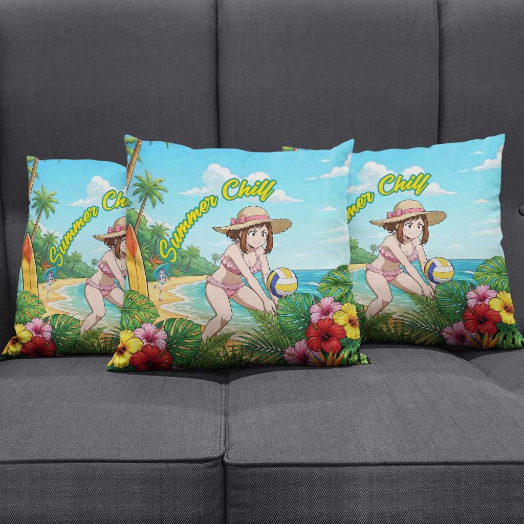 Ochako Uraraka Summer Chill Pillow Cover Tropical Anime Beach Play