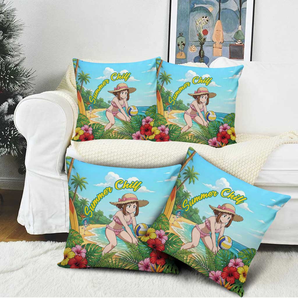Ochako Uraraka Summer Chill Pillow Cover Tropical Anime Beach Play