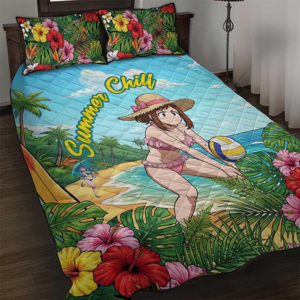 Ochako Uraraka Summer Chill Quilt Bed Set Tropical Anime Beach Play