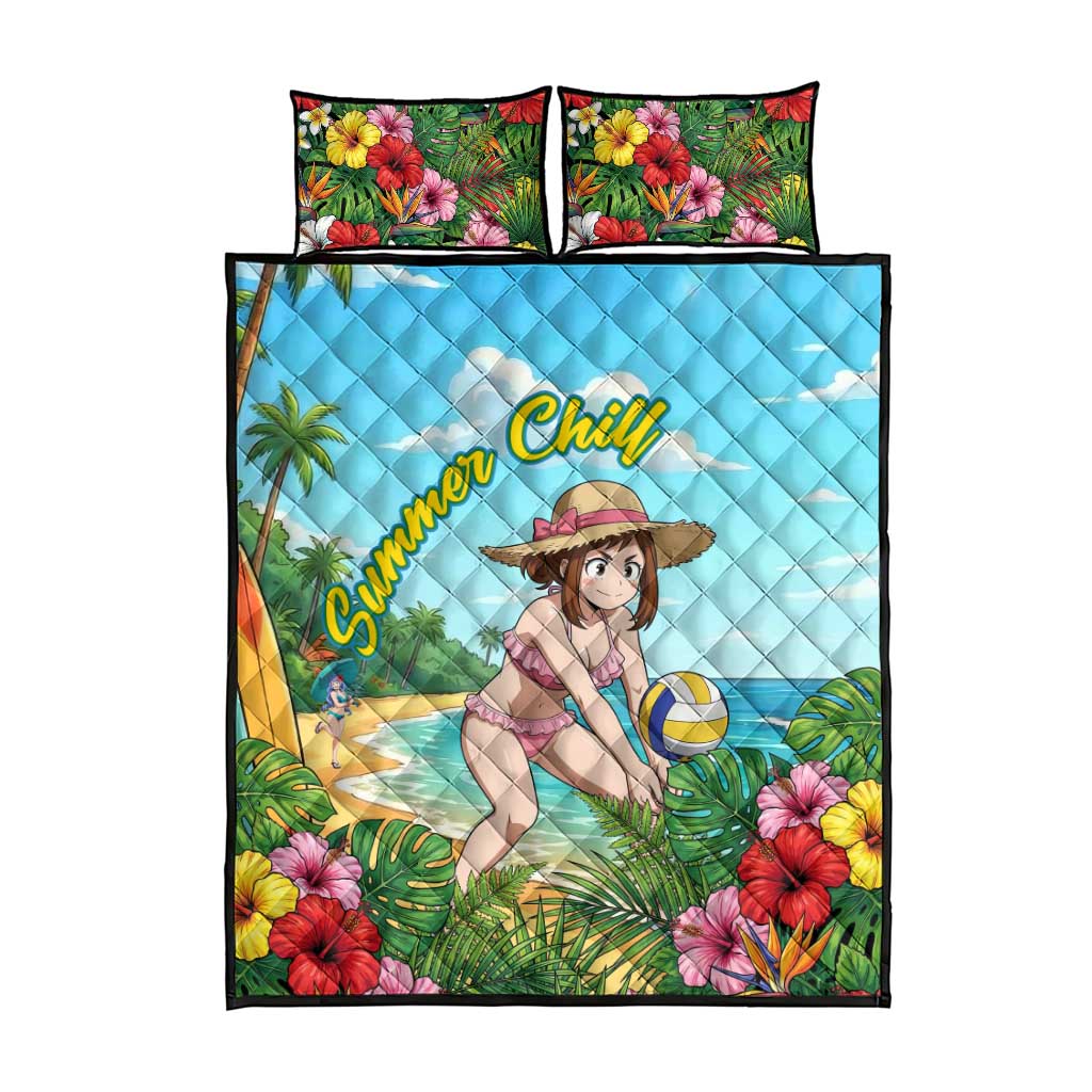 Ochako Uraraka Summer Chill Quilt Bed Set Tropical Anime Beach Play