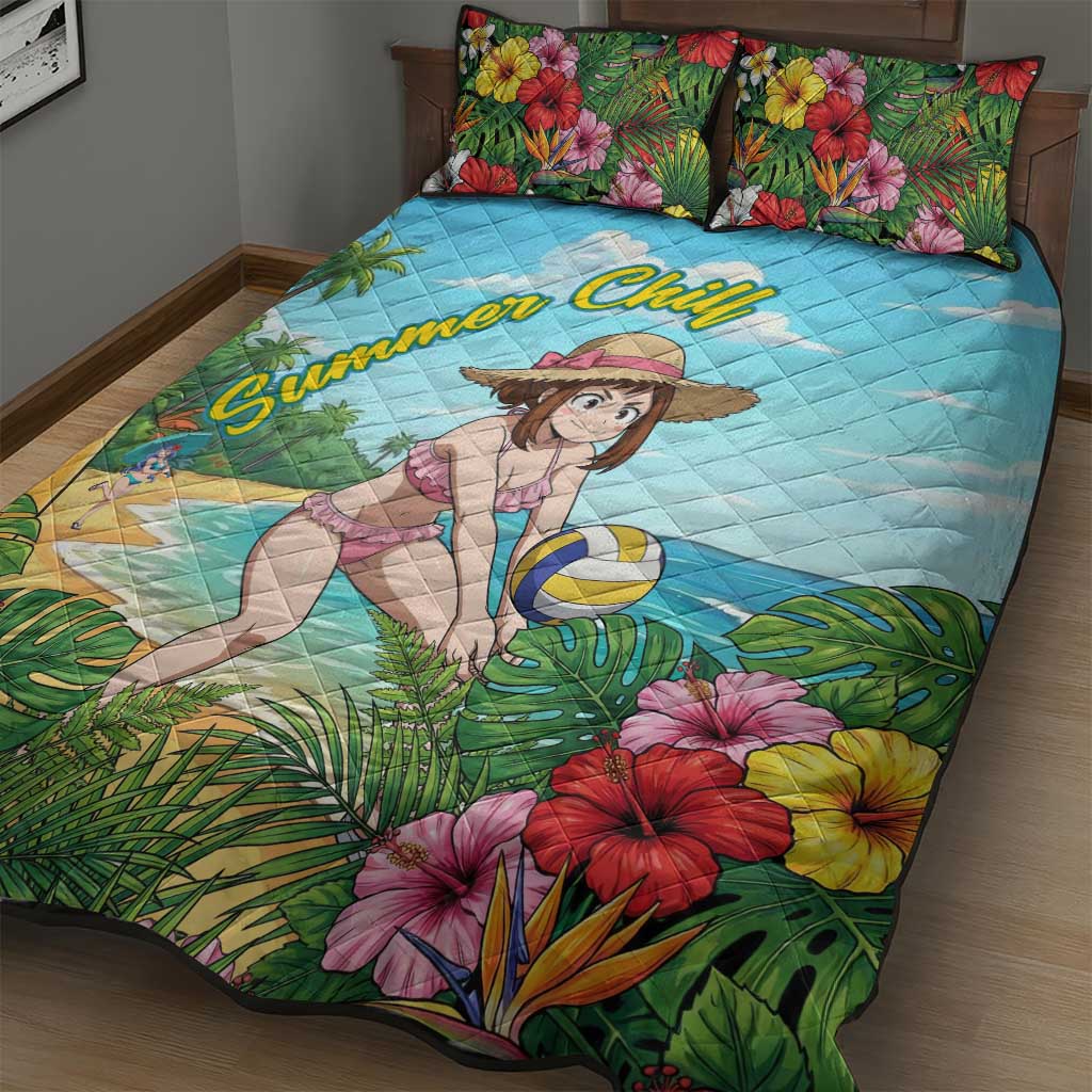 Ochako Uraraka Summer Chill Quilt Bed Set Tropical Anime Beach Play