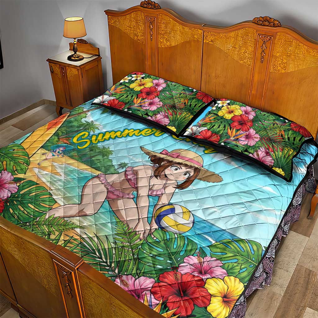 Ochako Uraraka Summer Chill Quilt Bed Set Tropical Anime Beach Play