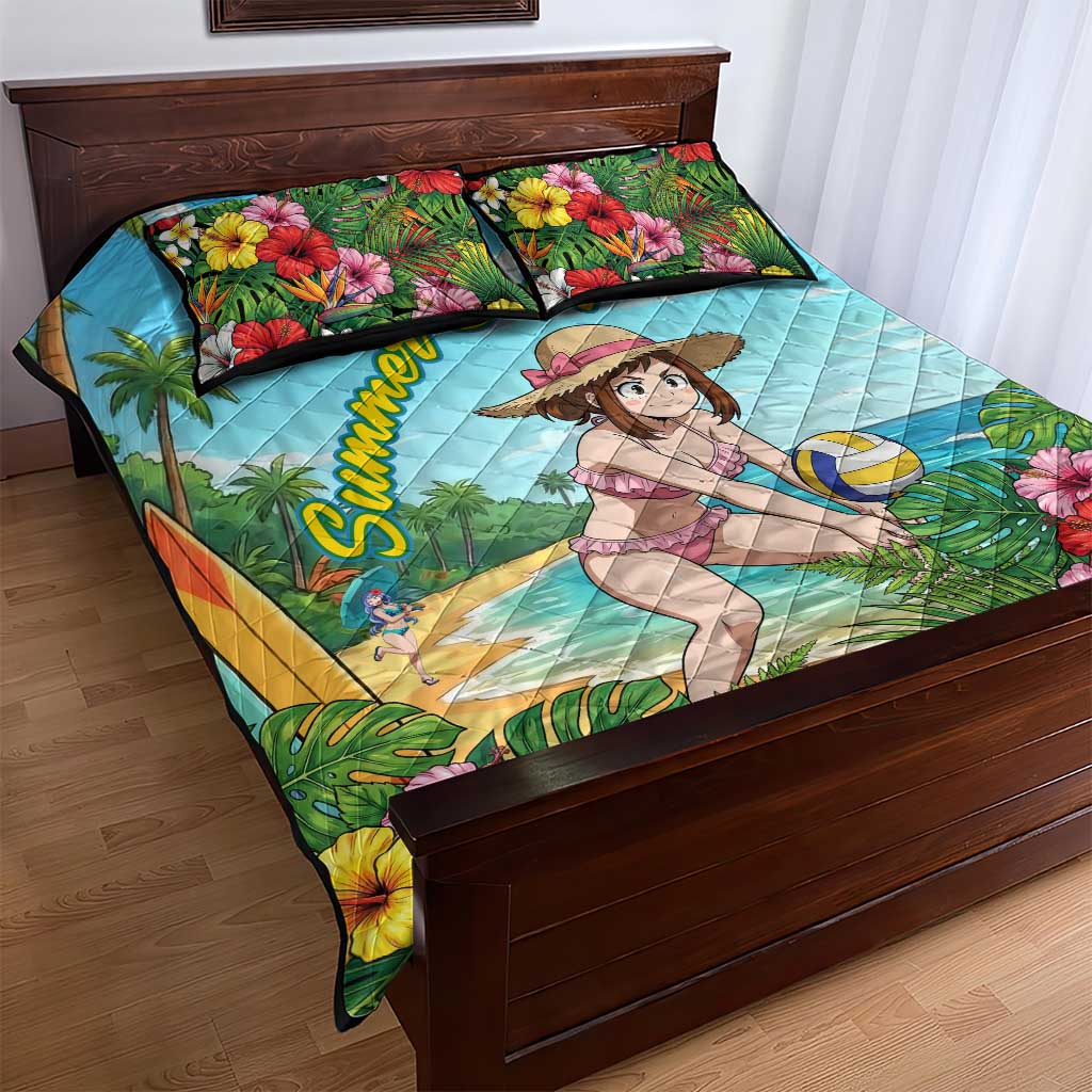Ochako Uraraka Summer Chill Quilt Bed Set Tropical Anime Beach Play