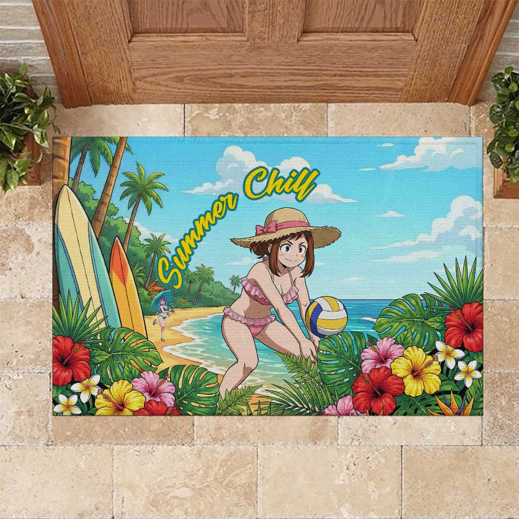 Ochako Uraraka Summer Chill Rubber Doormat Tropical Anime Beach Play