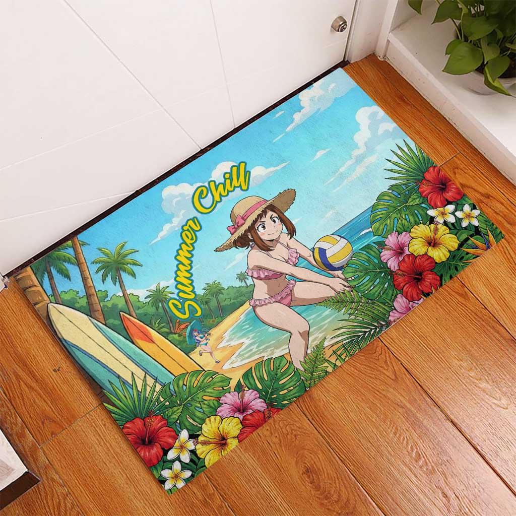 Ochako Uraraka Summer Chill Rubber Doormat Tropical Anime Beach Play