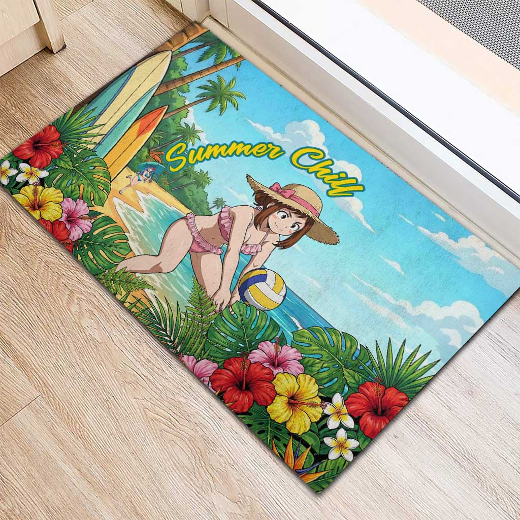 Ochako Uraraka Summer Chill Rubber Doormat Tropical Anime Beach Play