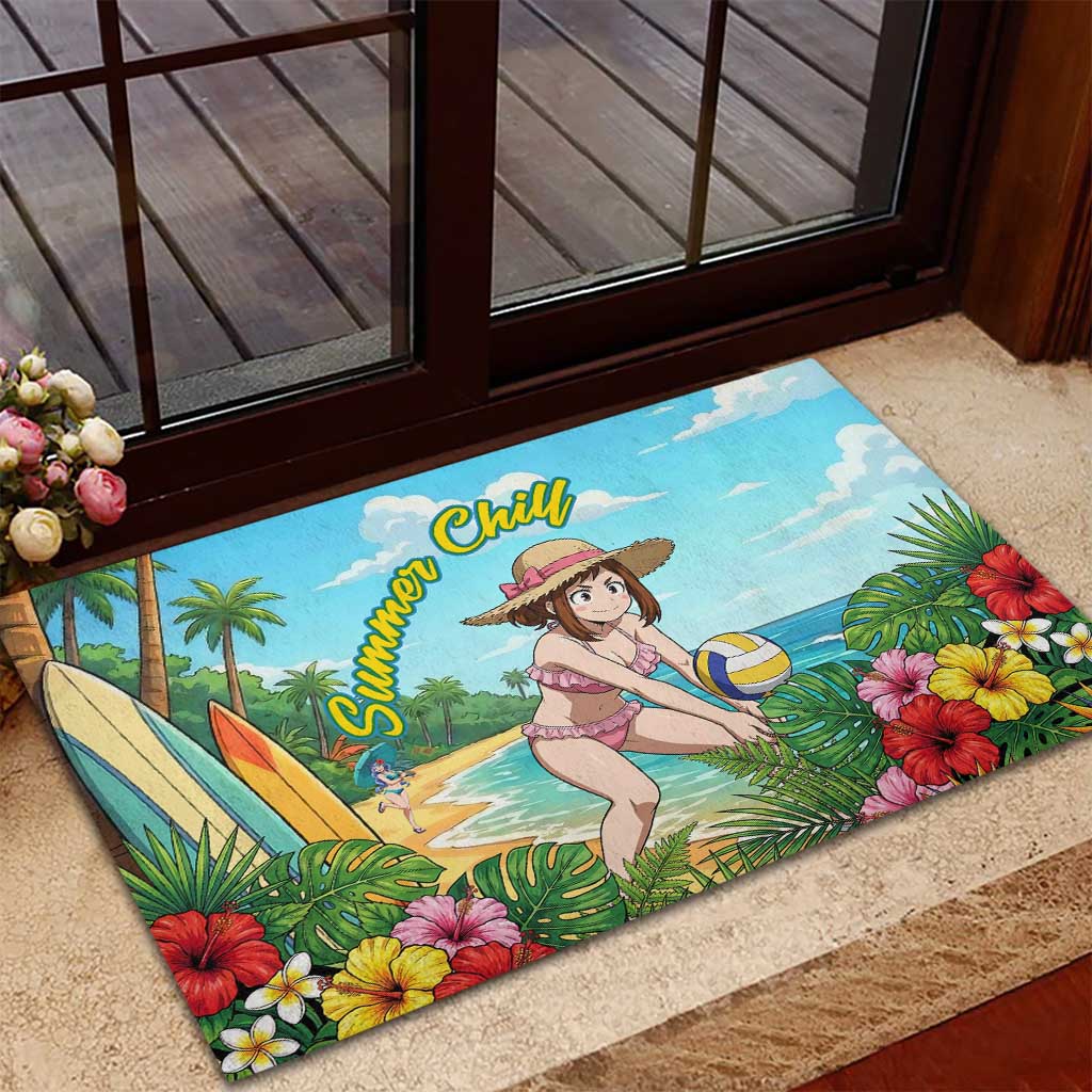 Ochako Uraraka Summer Chill Rubber Doormat Tropical Anime Beach Play