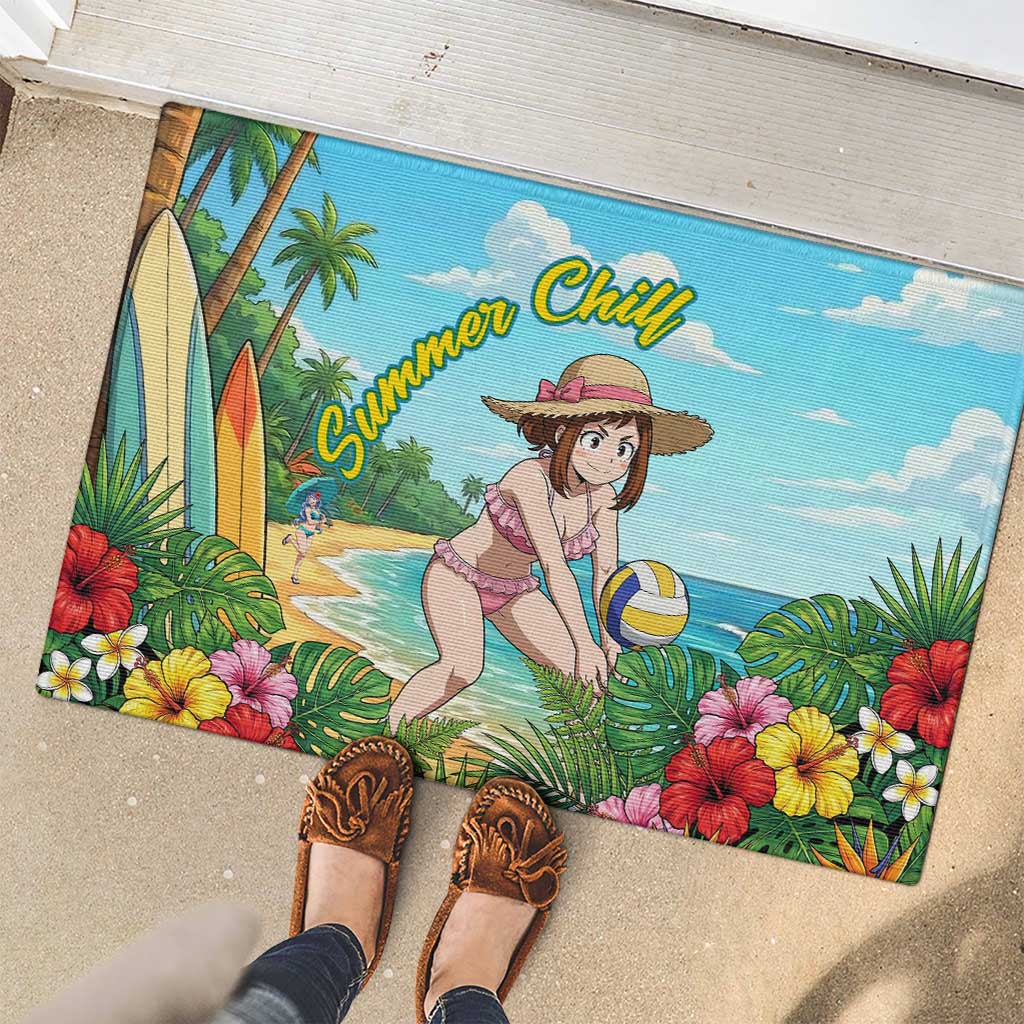 Ochako Uraraka Summer Chill Rubber Doormat Tropical Anime Beach Play
