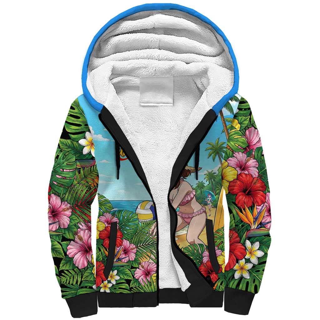 Ochako Uraraka Summer Chill Sherpa Hoodie Tropical Anime Beach Play