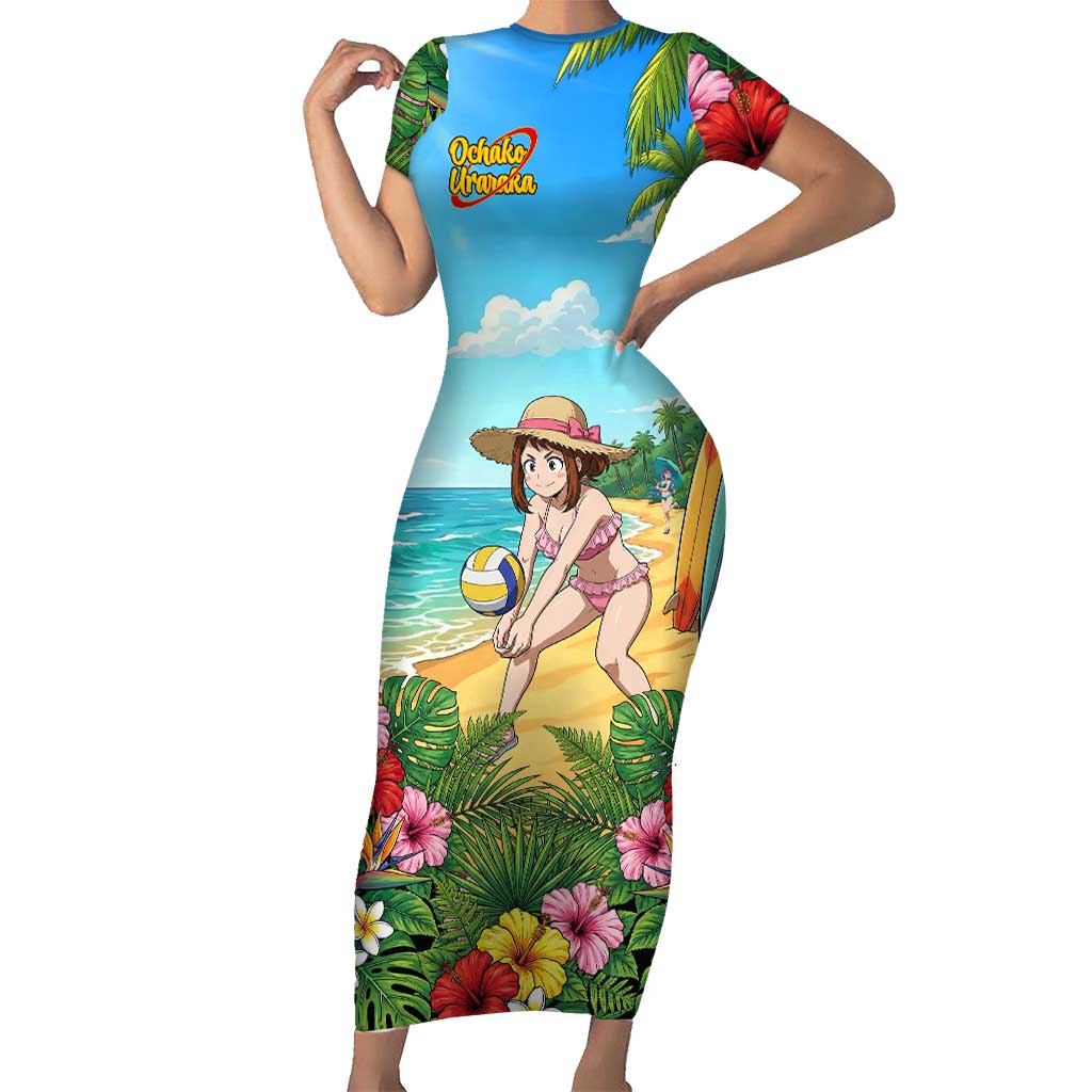 Ochako Uraraka Summer Chill Short Sleeve Bodycon Dress Tropical Anime Beach Play
