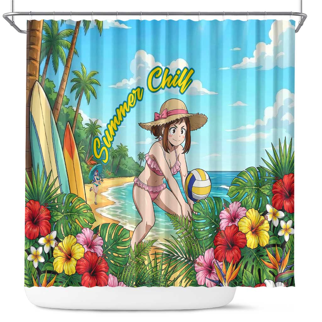 Ochako Uraraka Summer Chill Shower Curtain Tropical Anime Beach Play