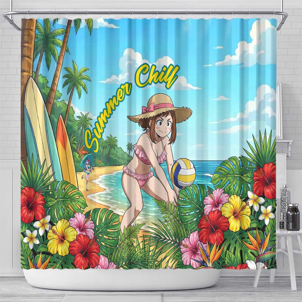 Ochako Uraraka Summer Chill Shower Curtain Tropical Anime Beach Play