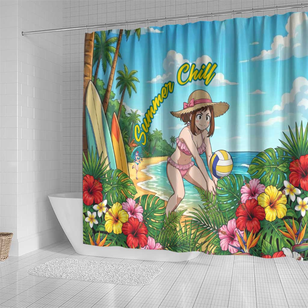 Ochako Uraraka Summer Chill Shower Curtain Tropical Anime Beach Play