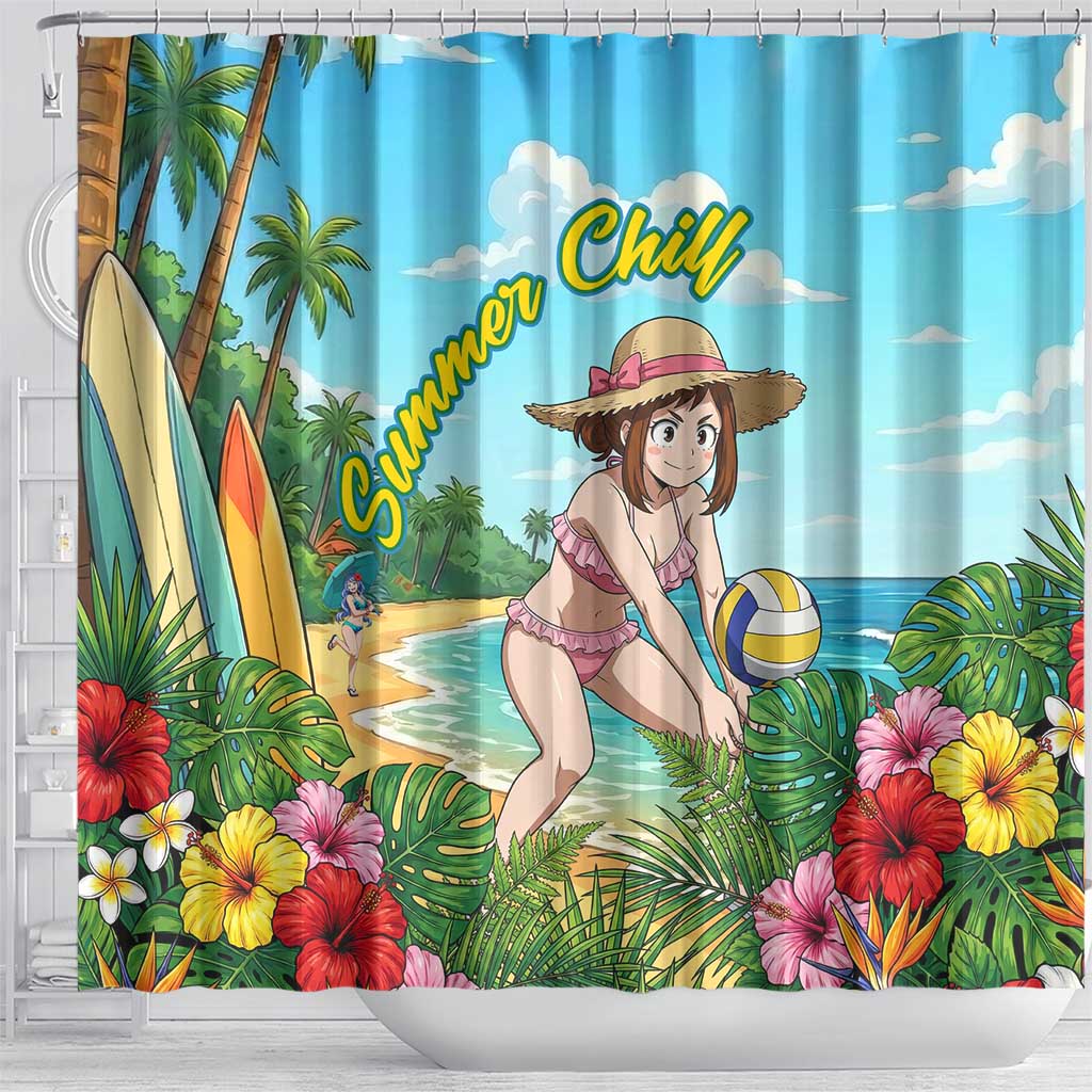 Ochako Uraraka Summer Chill Shower Curtain Tropical Anime Beach Play