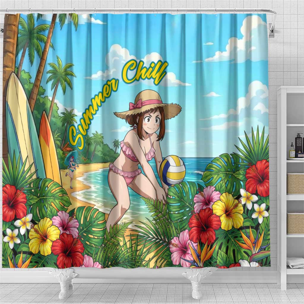 Ochako Uraraka Summer Chill Shower Curtain Tropical Anime Beach Play
