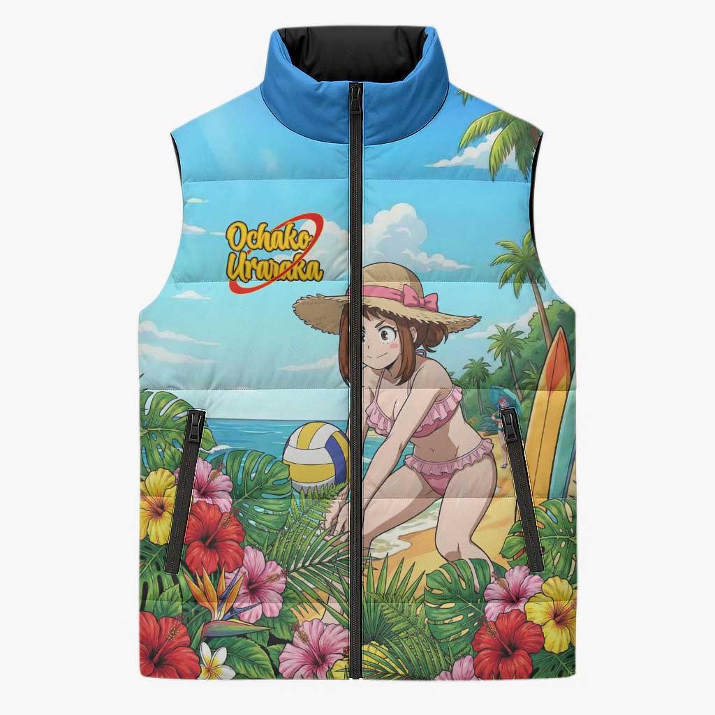 Ochako Uraraka Summer Chill Sleeveless Puffer Jacket Tropical Anime Beach Play