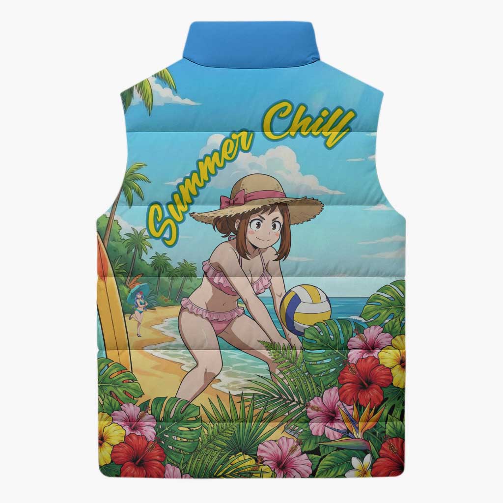 Ochako Uraraka Summer Chill Sleeveless Puffer Jacket Tropical Anime Beach Play