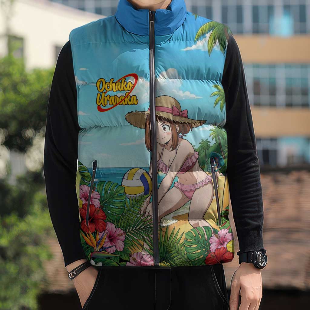 Ochako Uraraka Summer Chill Sleeveless Puffer Jacket Tropical Anime Beach Play