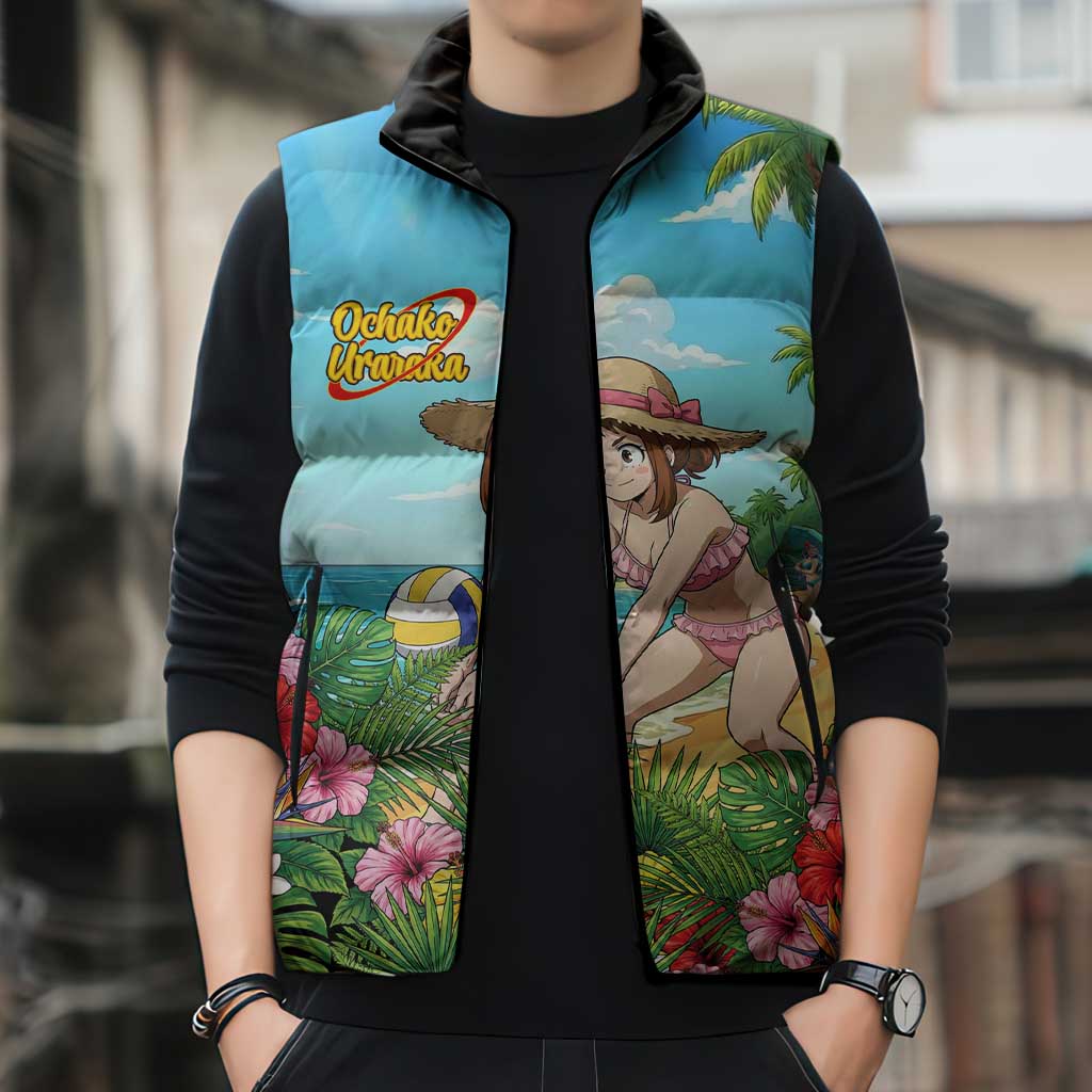 Ochako Uraraka Summer Chill Sleeveless Puffer Jacket Tropical Anime Beach Play