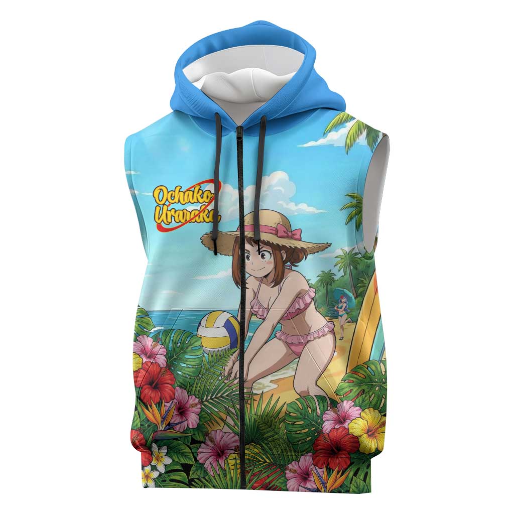 Ochako Uraraka Summer Chill Sleeveless Zip Hoodie Tropical Anime Beach Play