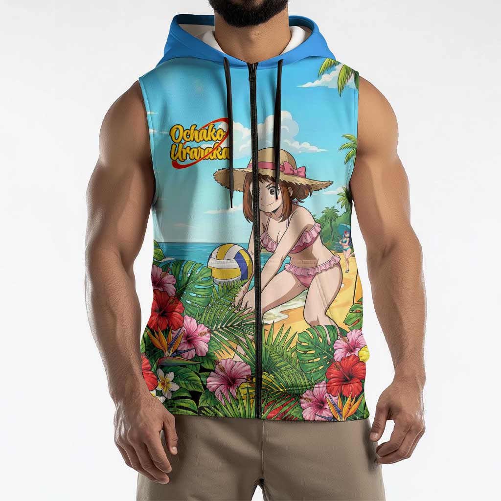 Ochako Uraraka Summer Chill Sleeveless Zip Hoodie Tropical Anime Beach Play
