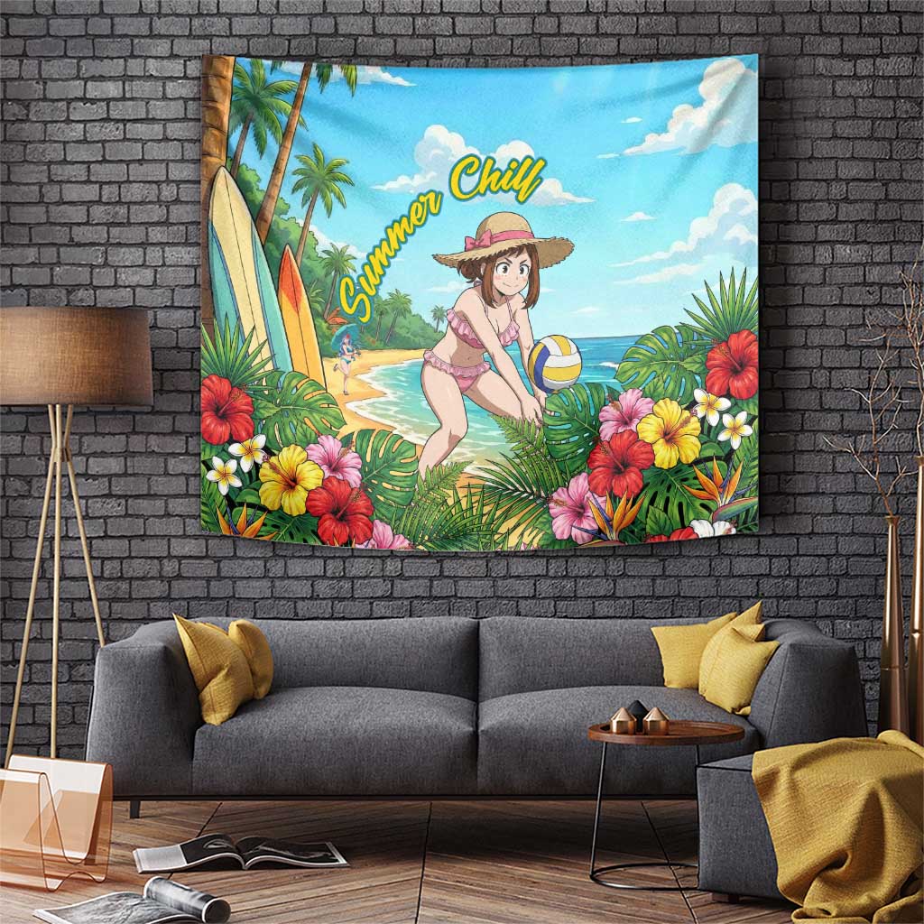 Ochako Uraraka Summer Chill Tapestry Tropical Anime Beach Play