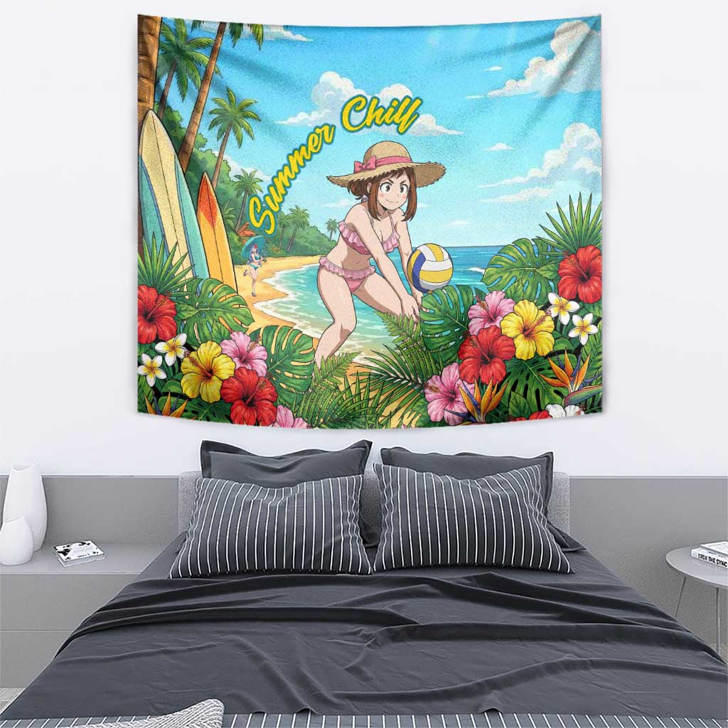 Ochako Uraraka Summer Chill Tapestry Tropical Anime Beach Play