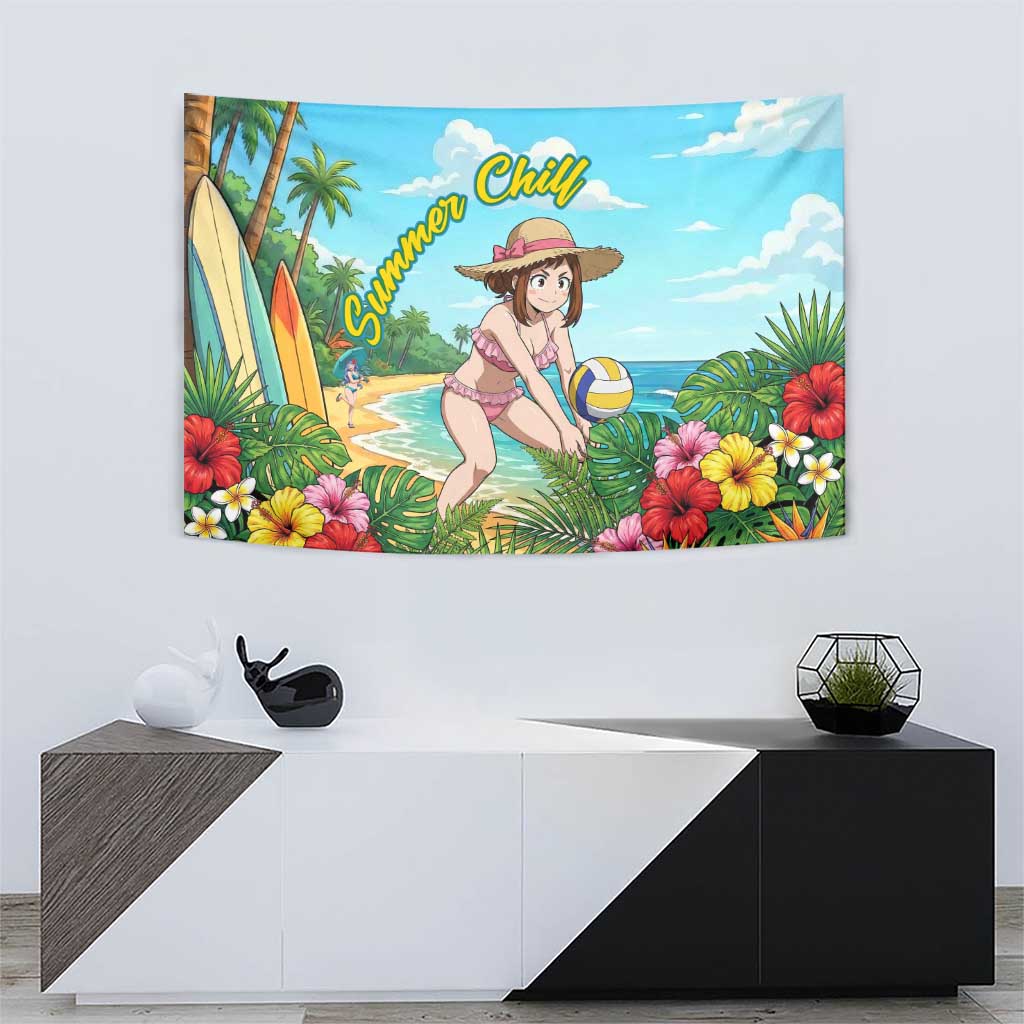 Ochako Uraraka Summer Chill Tapestry Tropical Anime Beach Play