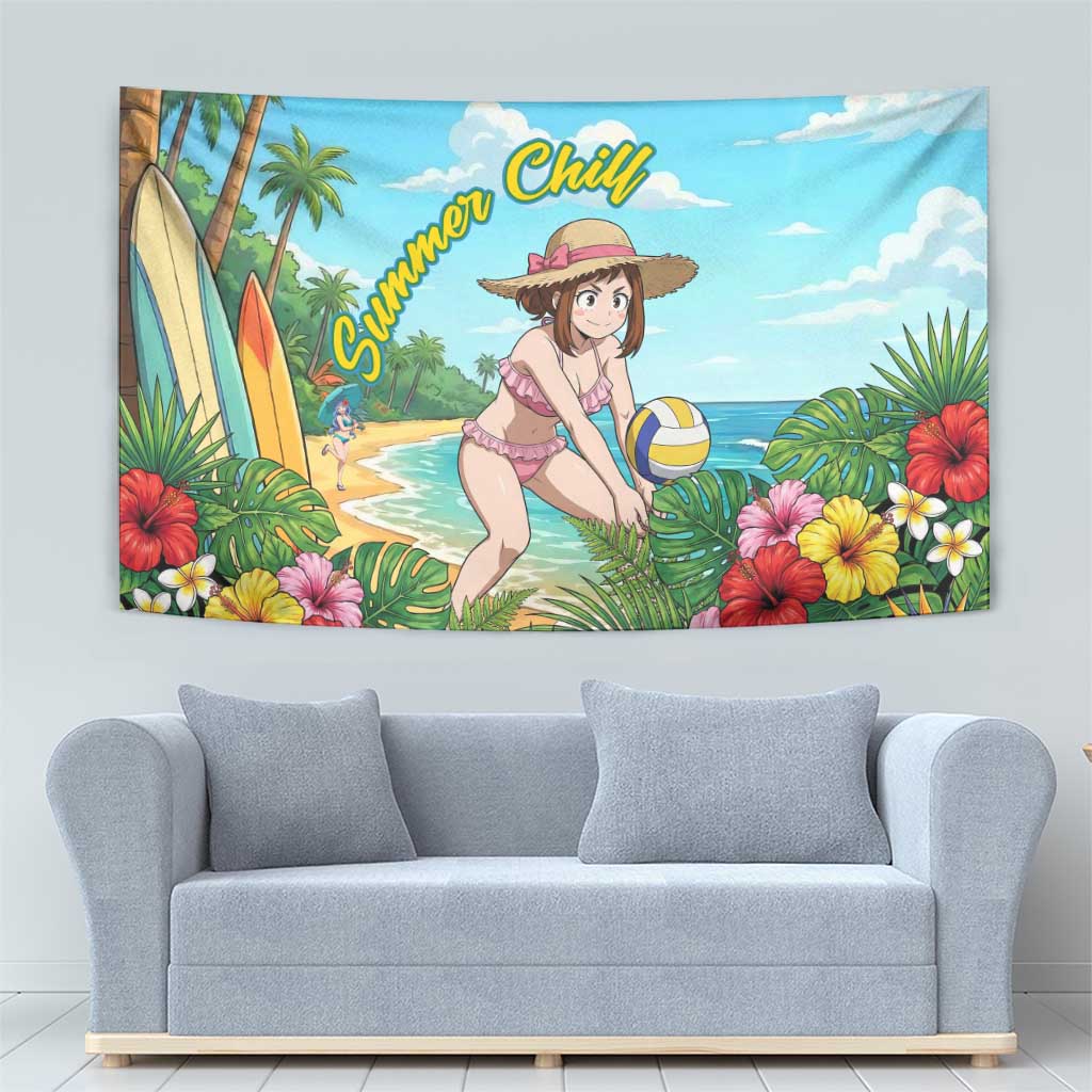 Ochako Uraraka Summer Chill Tapestry Tropical Anime Beach Play