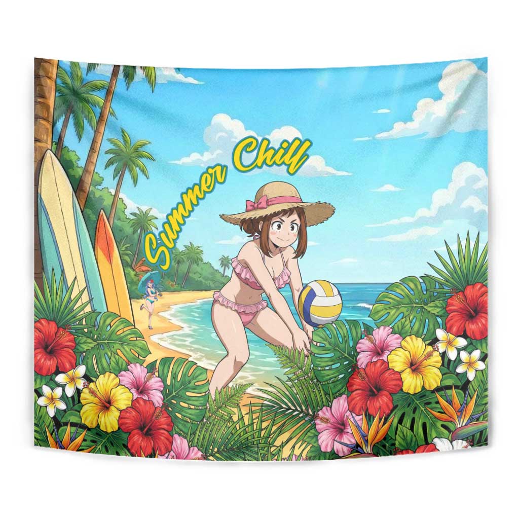 Ochako Uraraka Summer Chill Tapestry Tropical Anime Beach Play